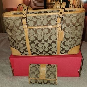 Authentic Vintage Early 00's Coach Signature Tote Bag & Matching Wallet